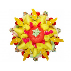 GATEAU DE BONBONS TRESSE JAUNE 22 CENTIMETRES.