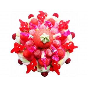 GATEAU DE BONBONS TRESSE ROUGE 22 CENTIMETRES.