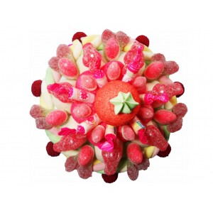 GATEAU DE BONBONS TRESSE BLANC/ROUGE 22 CENTIMETRES