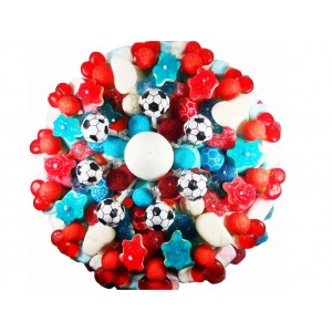 MAXI GATEAU DE BONBONS LARD FOOTBALL BLEU, BLANC, ROUGE