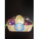 Corbeille bois 30 oeufs + oeuf creux lait,noir,blanc.
